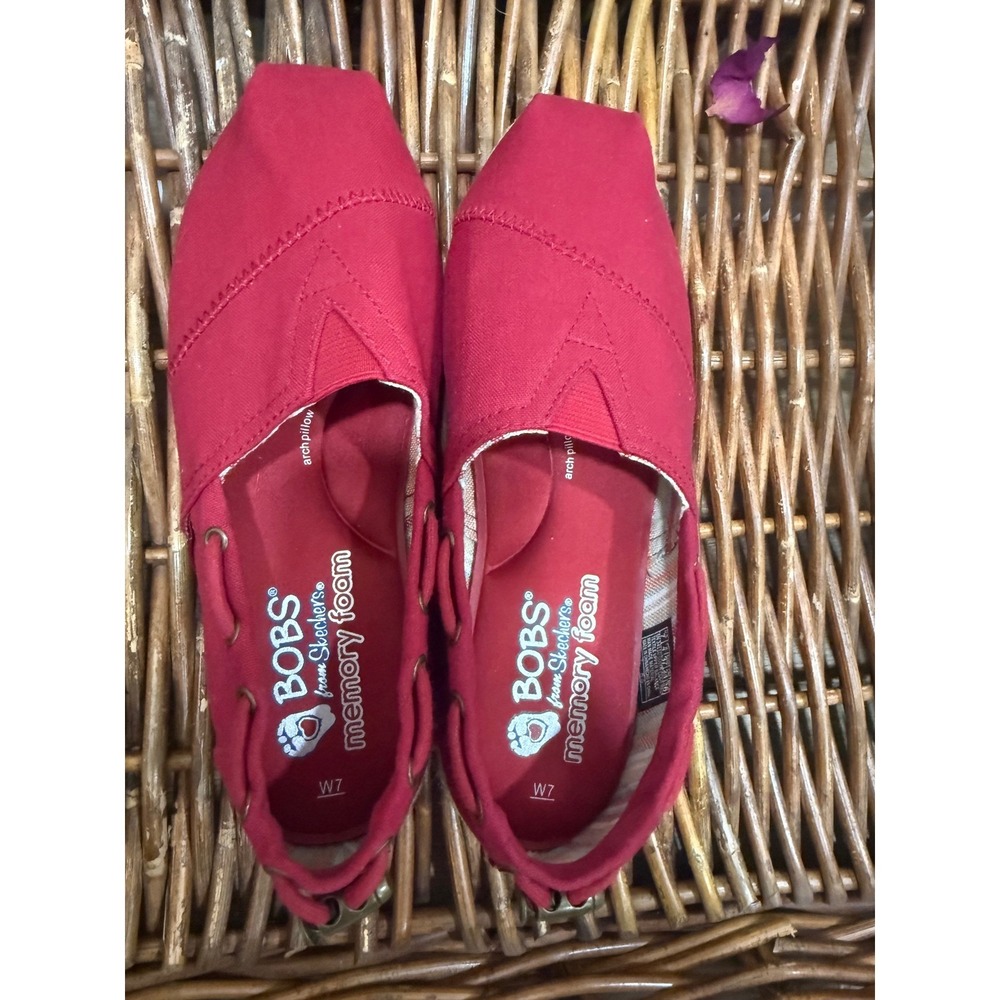 Skechers Bobs Red Canvas Espadrille Platform Flats Memory Foam Womens 7 34110